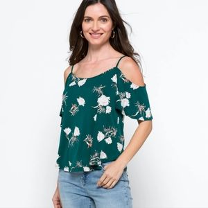 Kayleigh S Open Floral Top/ Short Sleeve Blouse Green with Straps